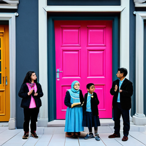 Home 6 A diverse group of fully clothed young students, dressed in modest, appropriate attire, standing with expressions of wonder in a brightly lit, modern learning center. In front of them, a vibrant pink 'Anywhere Door' (Doko Demo Door concept) stands slightly ajar, revealing a detailed, inspiring view of a grand, ancient library filled with countless books. The scene emphasizes exploration and the joy of learning. Professional photography, perfect anatomy, correct proportions, natural pose, well-formed hands, proper finger count, natural body proportions, high quality, safe for work, appropriate content, fully clothed, family-friendly.