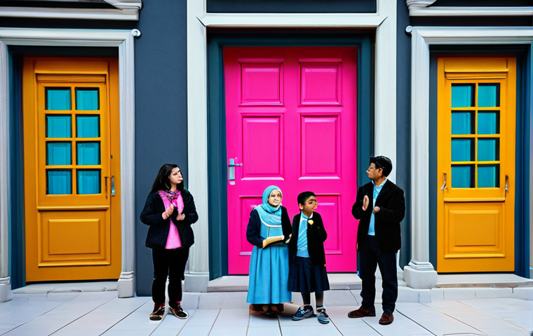 A diverse group of fully clothed young students, dressed in modest, appropriate attire, standing with expressions of wonder in a brightly lit, modern learning center. In front of them, a vibrant pink 'Anywhere Door' (Doko Demo Door concept) stands slightly ajar, revealing a detailed, inspiring view of a grand, ancient library filled with countless books. The scene emphasizes exploration and the joy of learning. Professional photography, perfect anatomy, correct proportions, natural pose, well-formed hands, proper finger count, natural body proportions, high quality, safe for work, appropriate content, fully clothed, family-friendly.