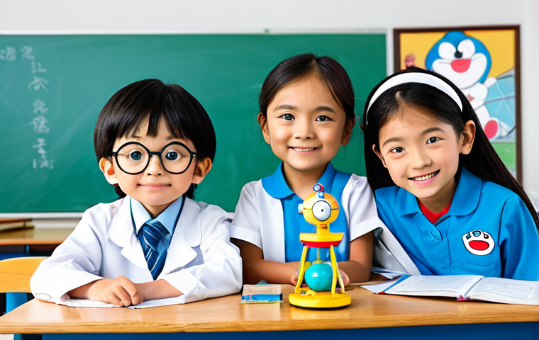 도라에몽 시리즈 연대기 - **Prompt:** Doraemon presenting a helpful gadget to Nobita in a clean, organized bedroom setting wit...