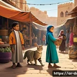 도라에몽 명작 에피소드 - A vibrant scene depicting a group of diverse children and a friendly robotic cat using a futuristic ...